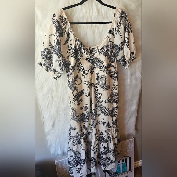 Mexx Voile Cream/Black Floral 100% Cotton Peasant Dress - Picture 5 of 10